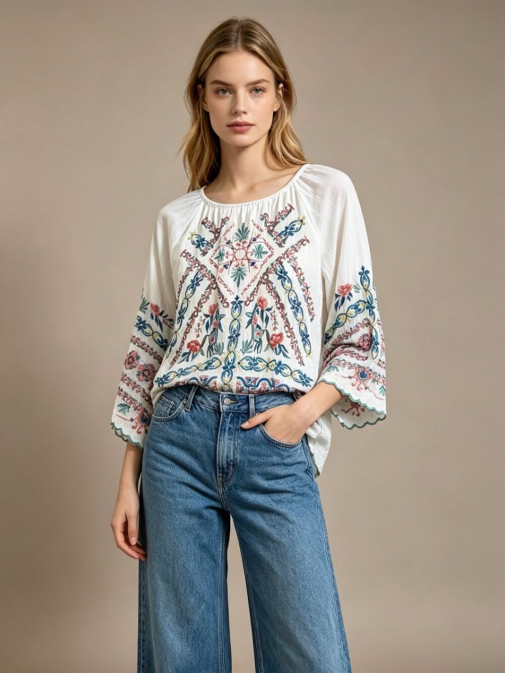 NWOT JOHNNY WAS Embroidered Floral Bohemia SHIRT Blouse Oversized Sz S